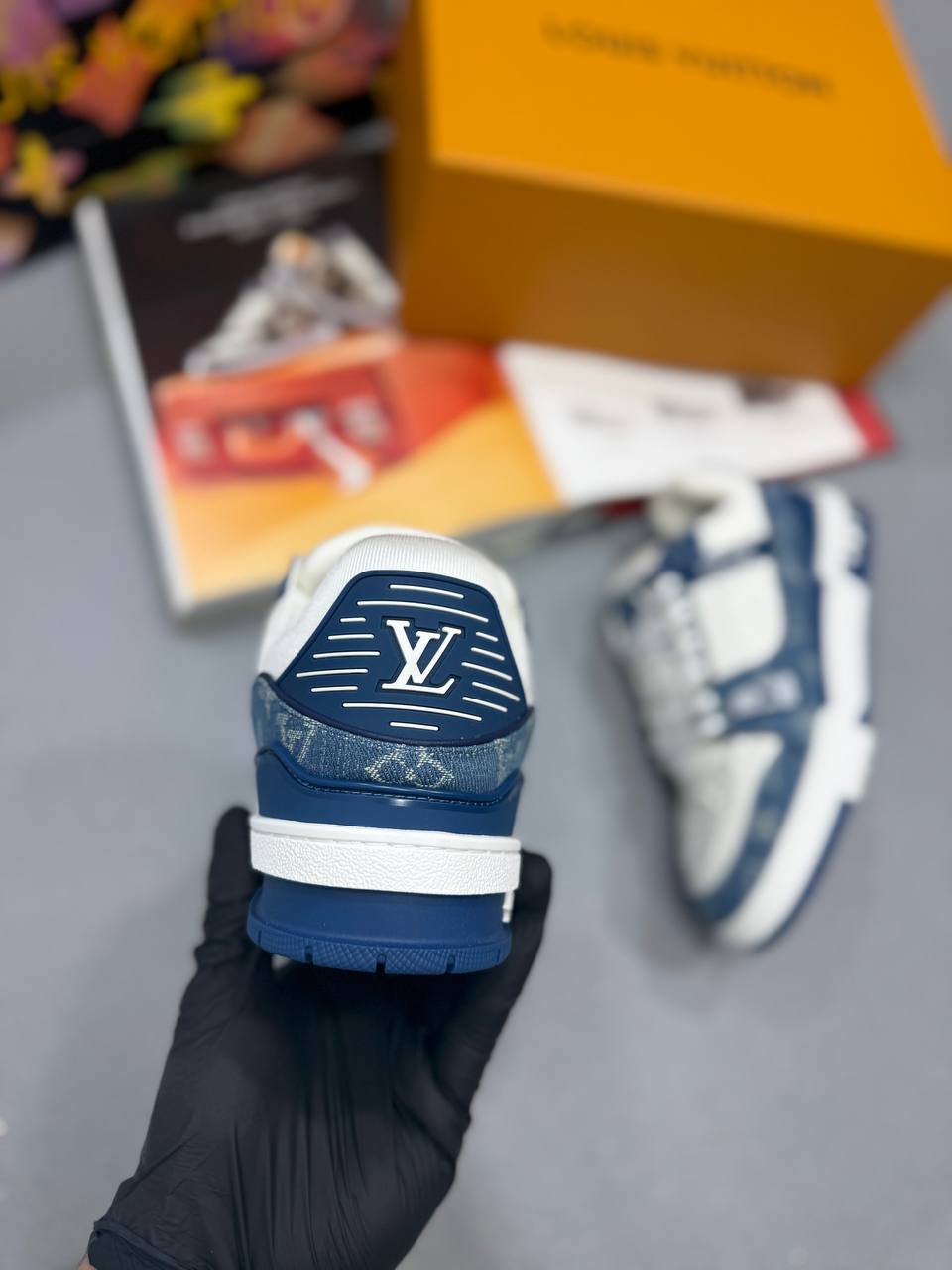 DENIM MONOGRAM TRAINERS NAVY