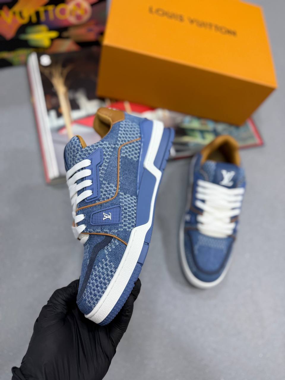 DENIM BLUE/BROWN TRAINERS (PRE ORDER)