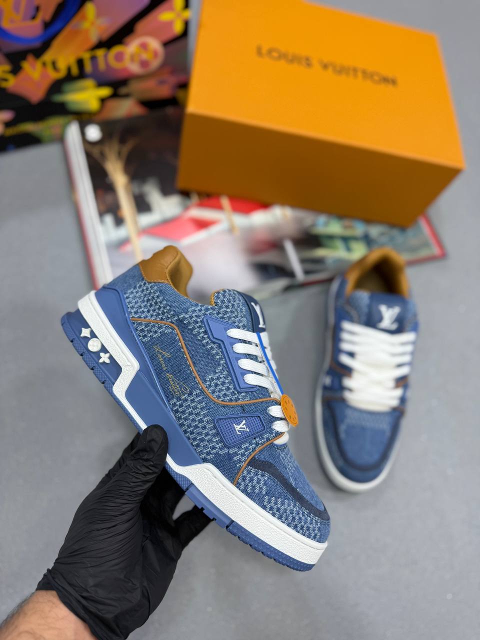 DENIM BLUE/BROWN TRAINERS (PRE ORDER)