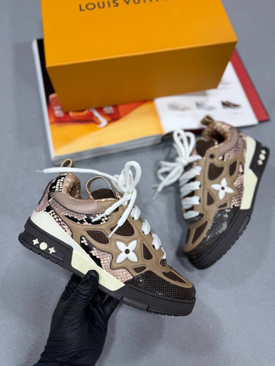 LVE BROWN SNAKESKIN SKATE TRAINERS